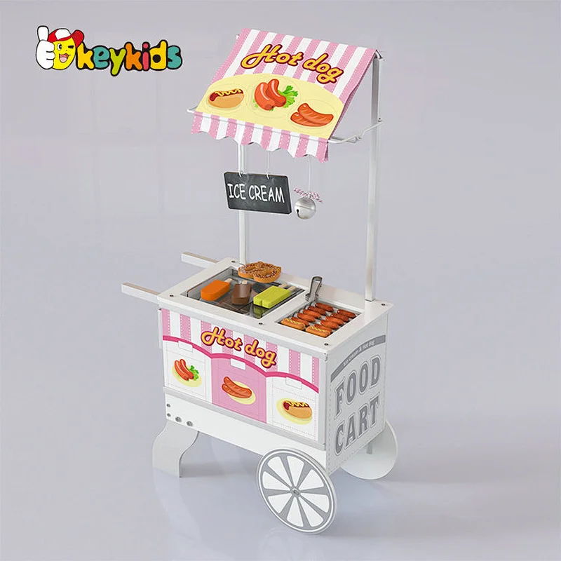 Factory Wholesale Pretend Play Wooden Snacks & Sweets Food Cart Toys for Children W10A175