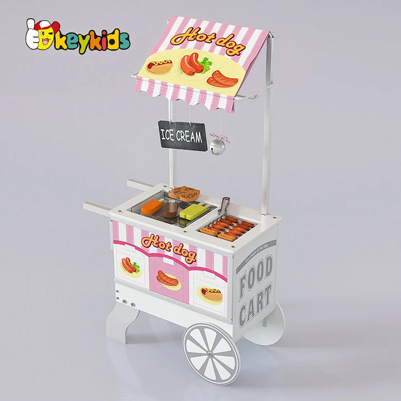 Factory Wholesale Pretend Play Wooden Snacks & Sweets Food Cart Toys for Children W10A175
