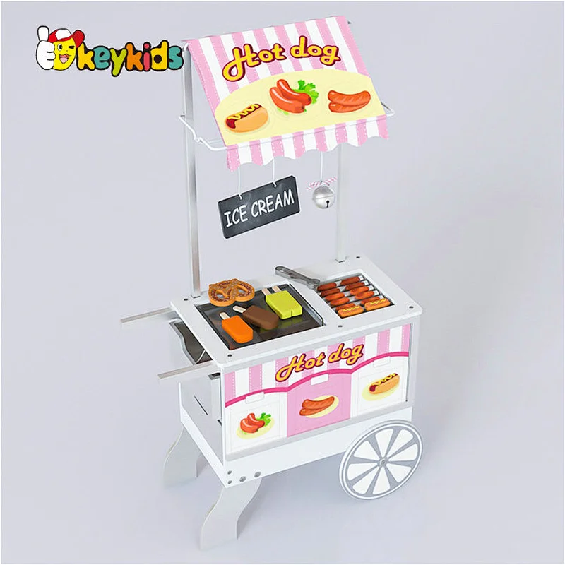 Factory Wholesale Pretend Play Wooden Snacks & Sweets Food Cart Toys for Children W10A175